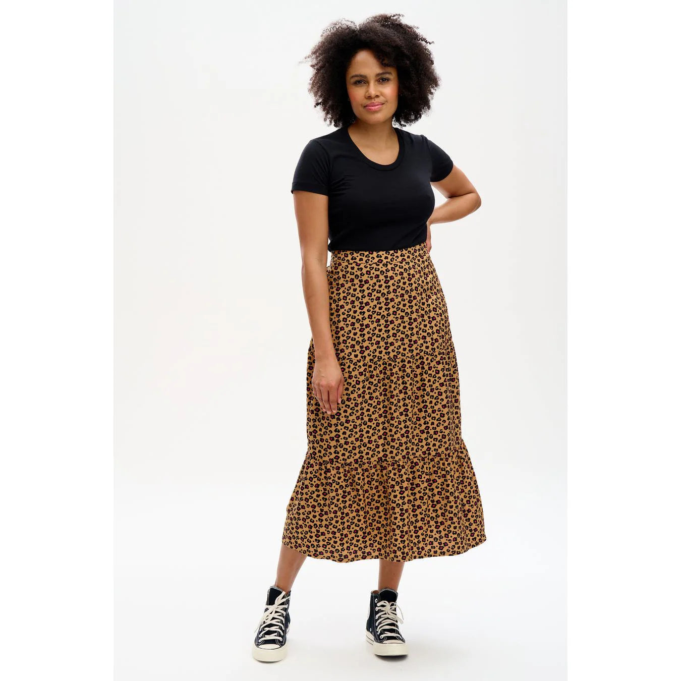 Sugarhill Felicity Tiered Skirt Tan Animal Floral Skirt BouChic | Homeware, Fashion, Gifts, Accessories 