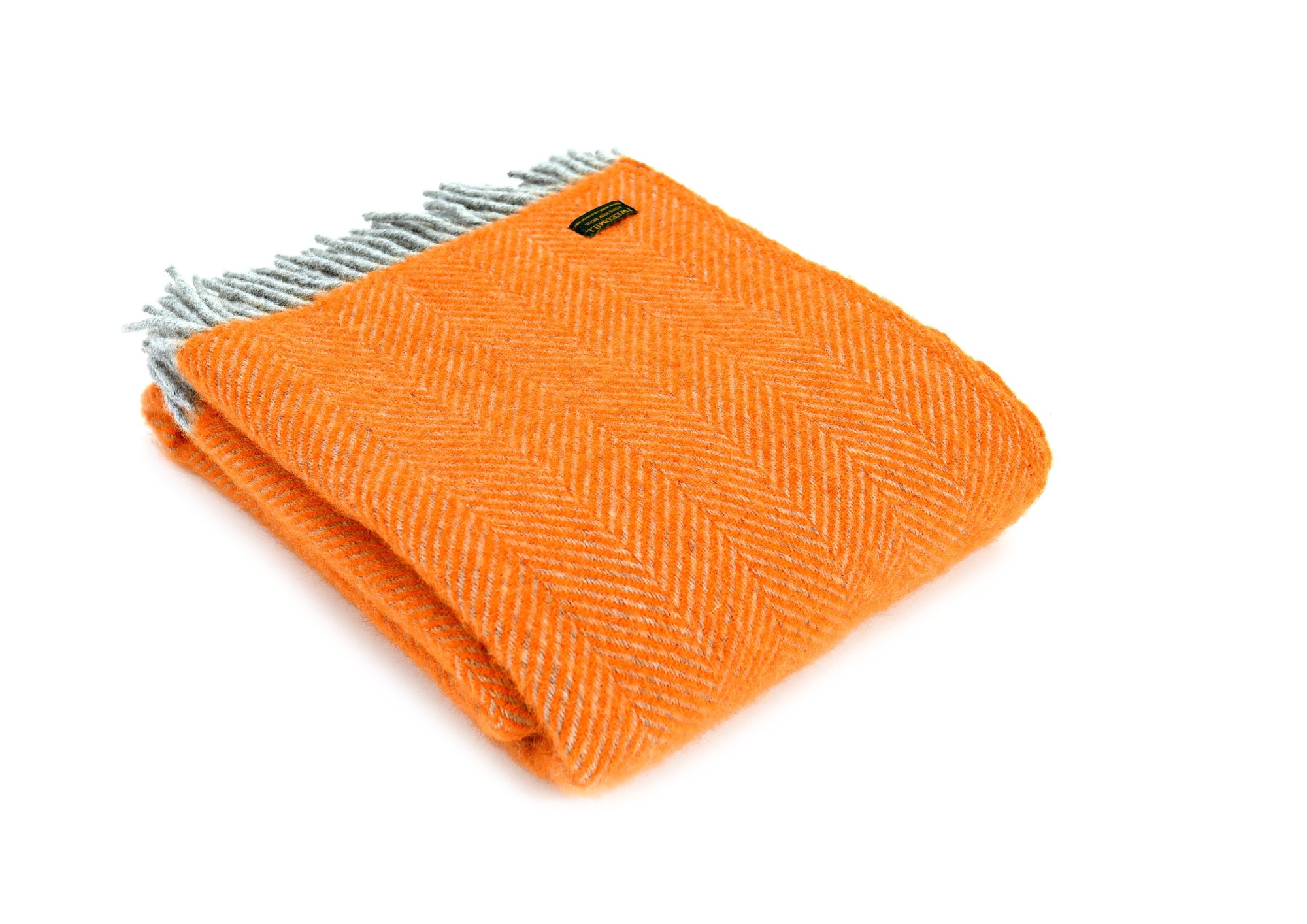 Herringbone Orange and Grey wool Throw - BouChic 