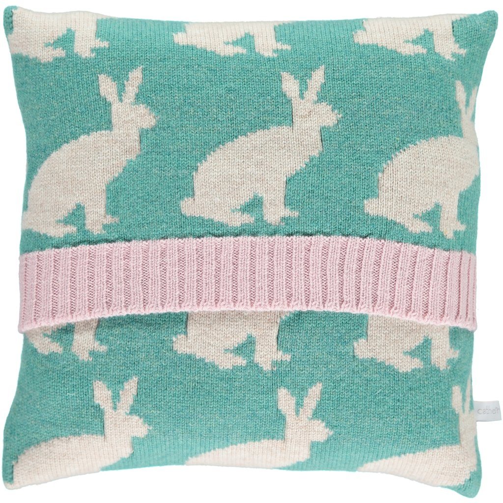 Catherine Tough Merino Wool Rabbit Cushion Spearmint Green-Light Pink - BouChic 