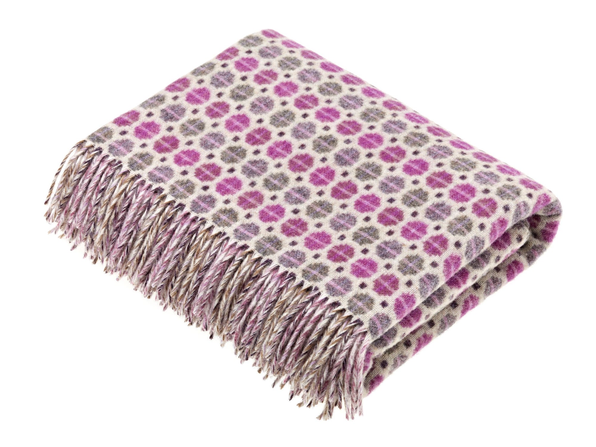 Milan Merino Wool Throw Purple & Grey Pattern - BouChic 
