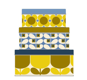 Orla Kiely Set of 3 Round Nesting Cake Tins Sunflower Yellow Sky Blue - BouChic 