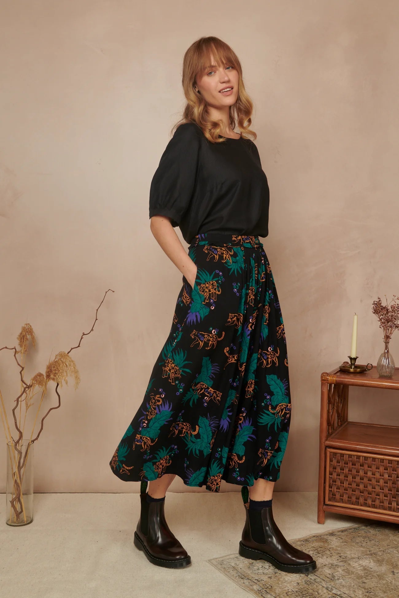 Emily & Fin Gemma Skirt Midnight Leopard - BouChic 