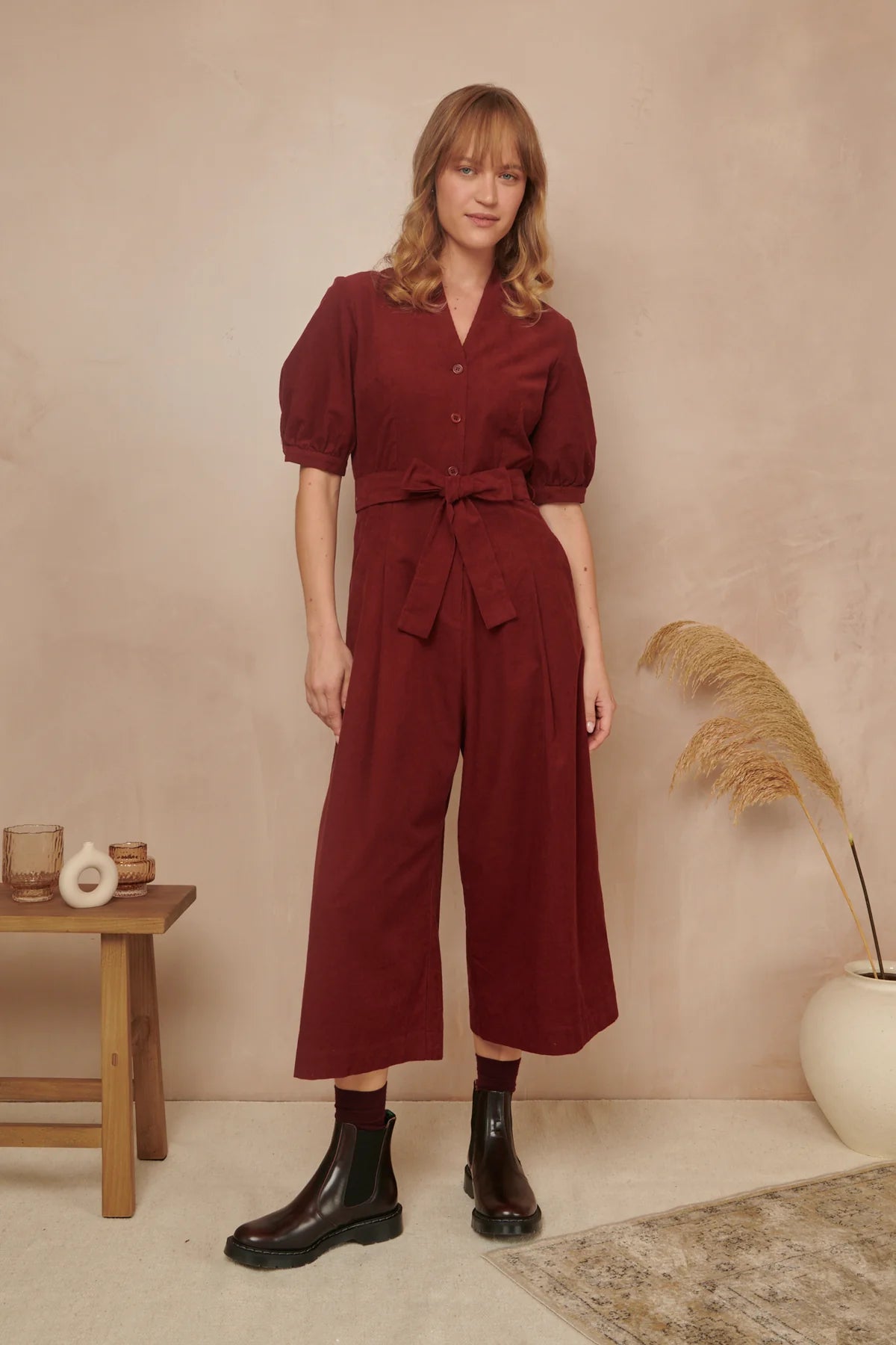Emily & Fin Stella Jumpsuit Needlecord Russet Red - BouChic 
