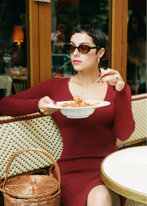 Frnch Brigitte Dress Burgundy Dress BouChic 
