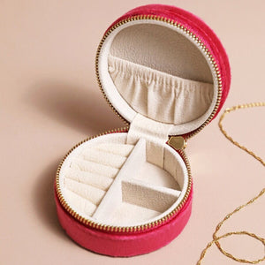 Lisa Angel Quilted Velvet Mini Round Travel Jewellery Case Pink - BouChic