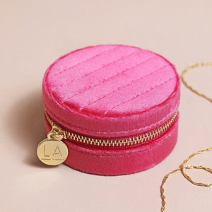 Lisa Angel Quilted Velvet Mini Round Travel Jewellery Case Pink - BouChic