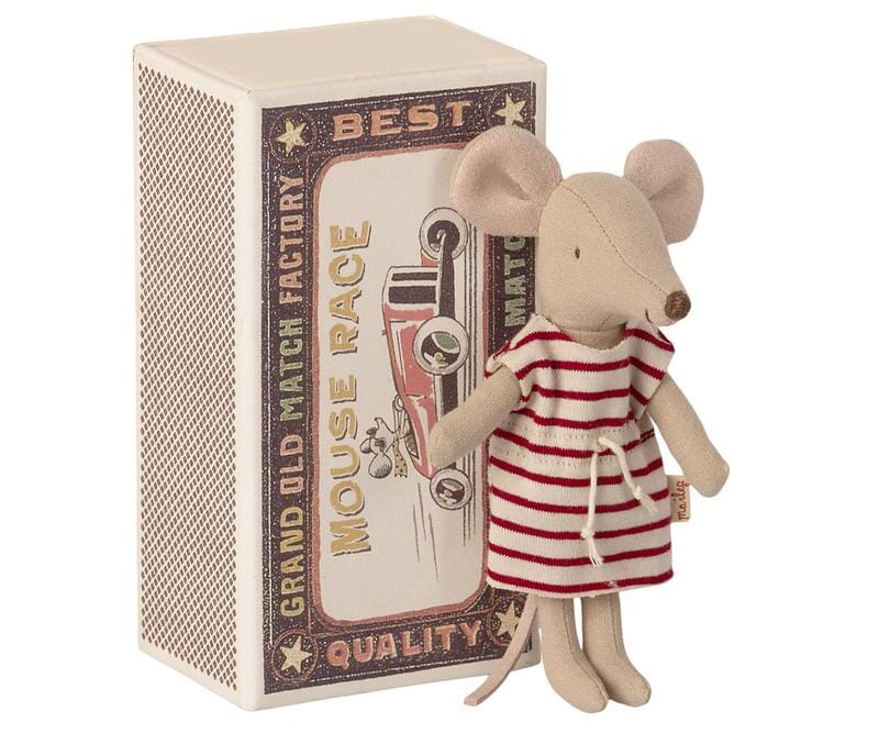 Maileg Big Sister Mouse in Matchbox Red Stripy Dress - BouChic