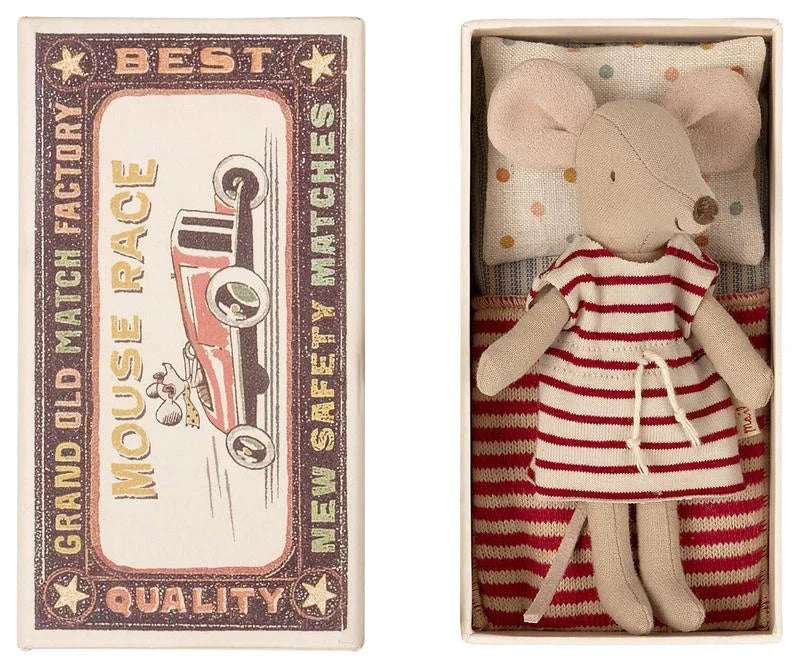 Maileg Big Sister Mouse in Matchbox Red Stripy Dress - BouChic