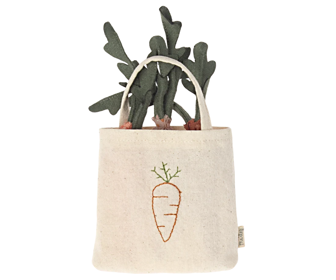 Maileg Carrots in Shopping Bag Miniature Activity Toy BouChic | Homeware, Fashion, Gifts, Accessories 