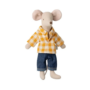 Maileg Dad in Yellow Checked Shirt & Denim Pants Activity Toy BouChic 