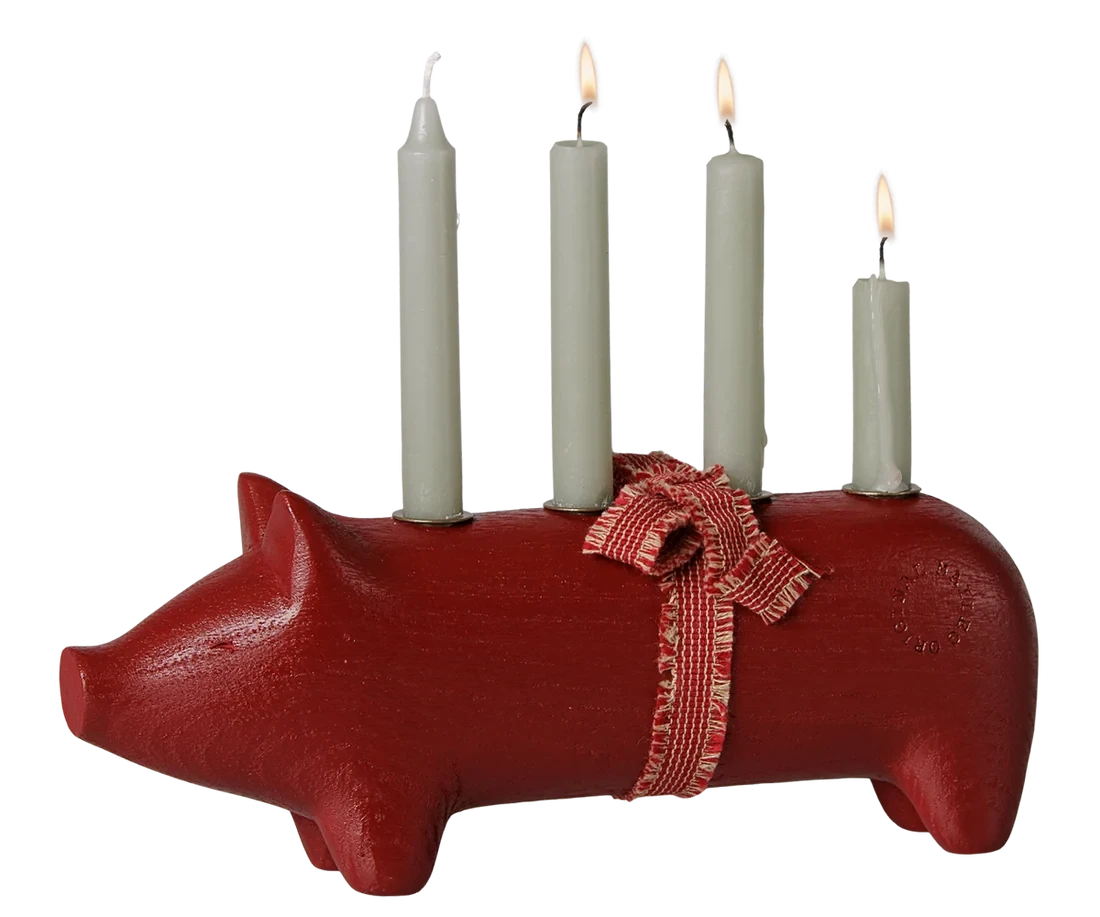 Maileg Wooden Red Pig Candleholder Candleholder BouChic 