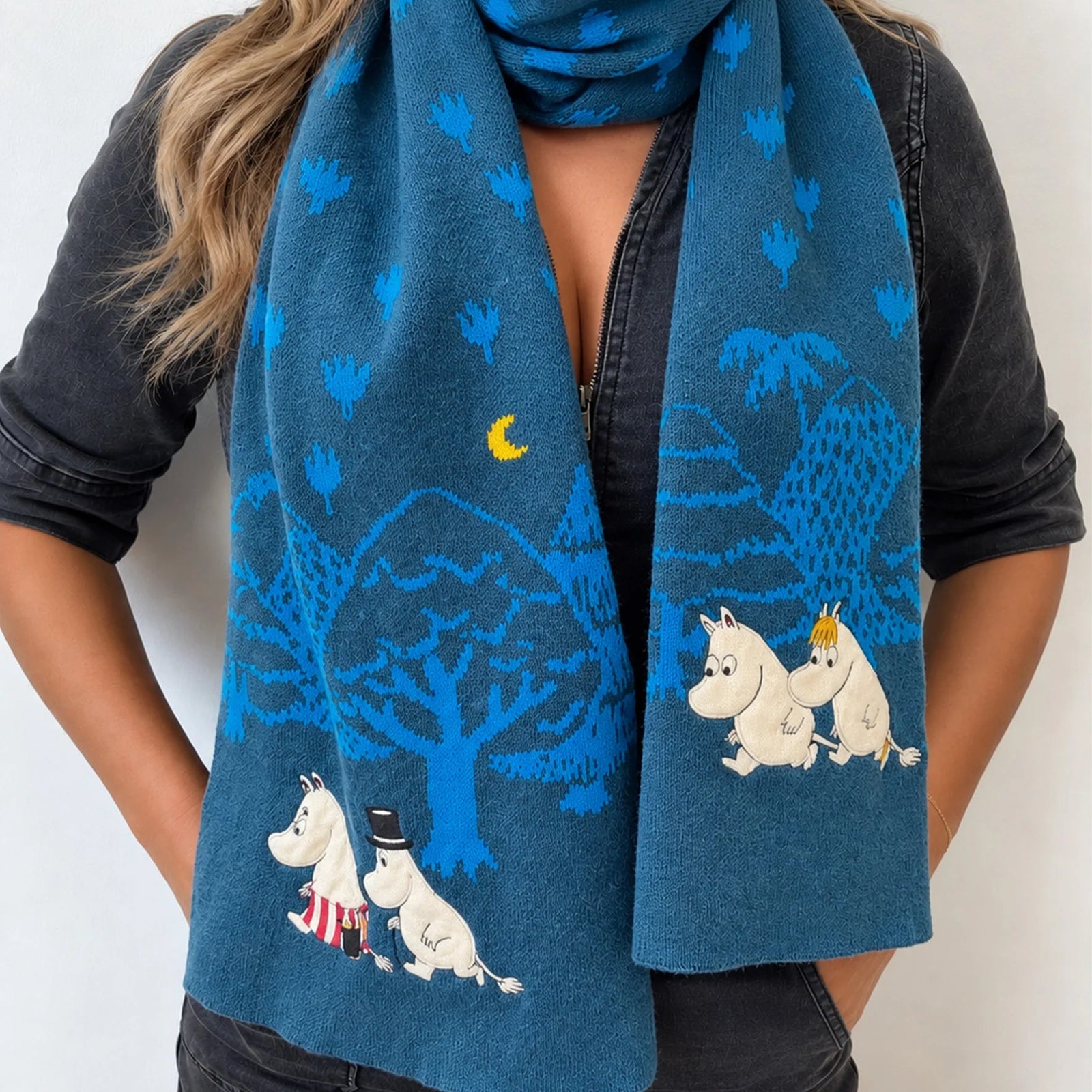 Moomin Blue Forest Embroidered Scarf Scarf BouChic 