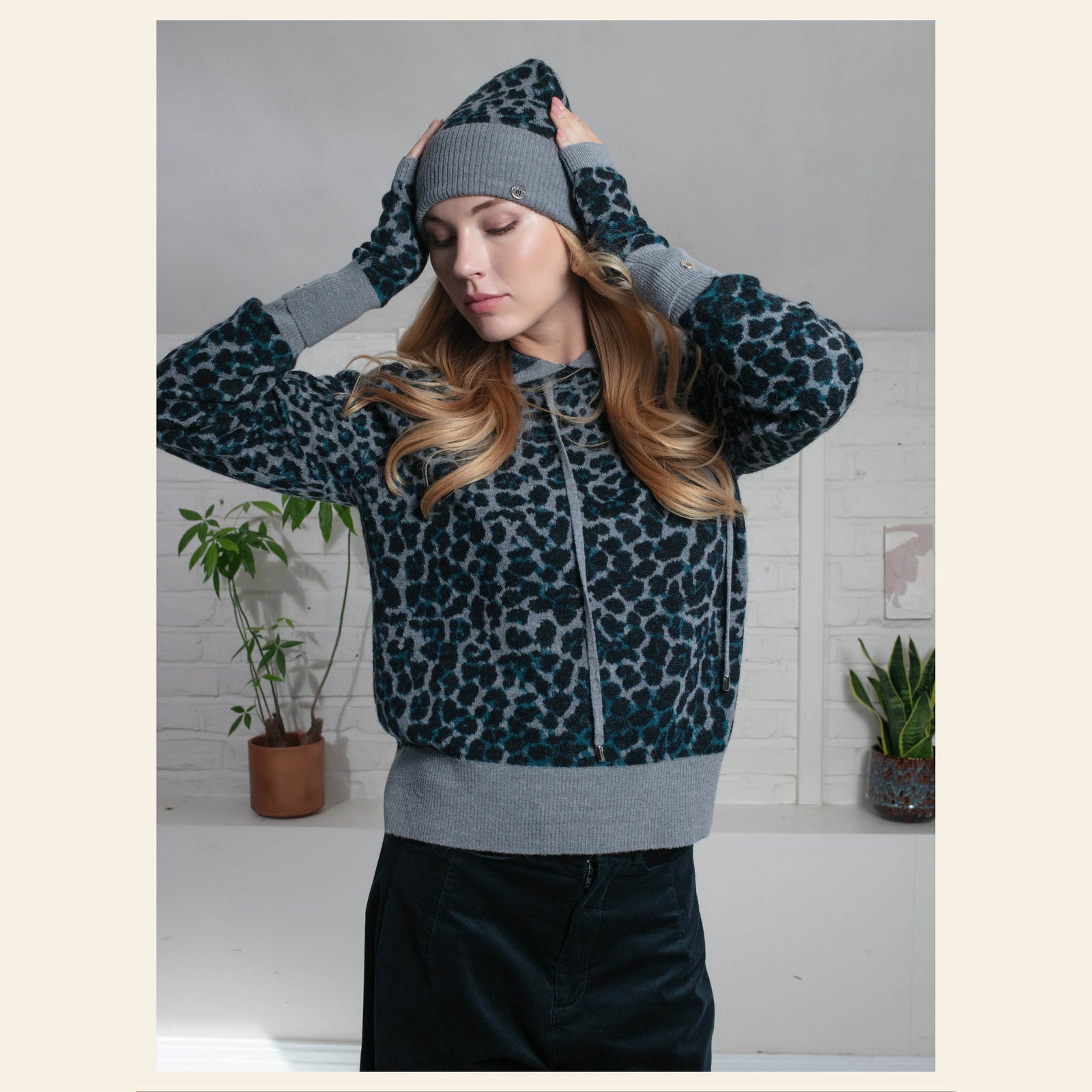 Nooki Darcy Leopard Beanie - Grey Mix Beanie Hat BouChic 