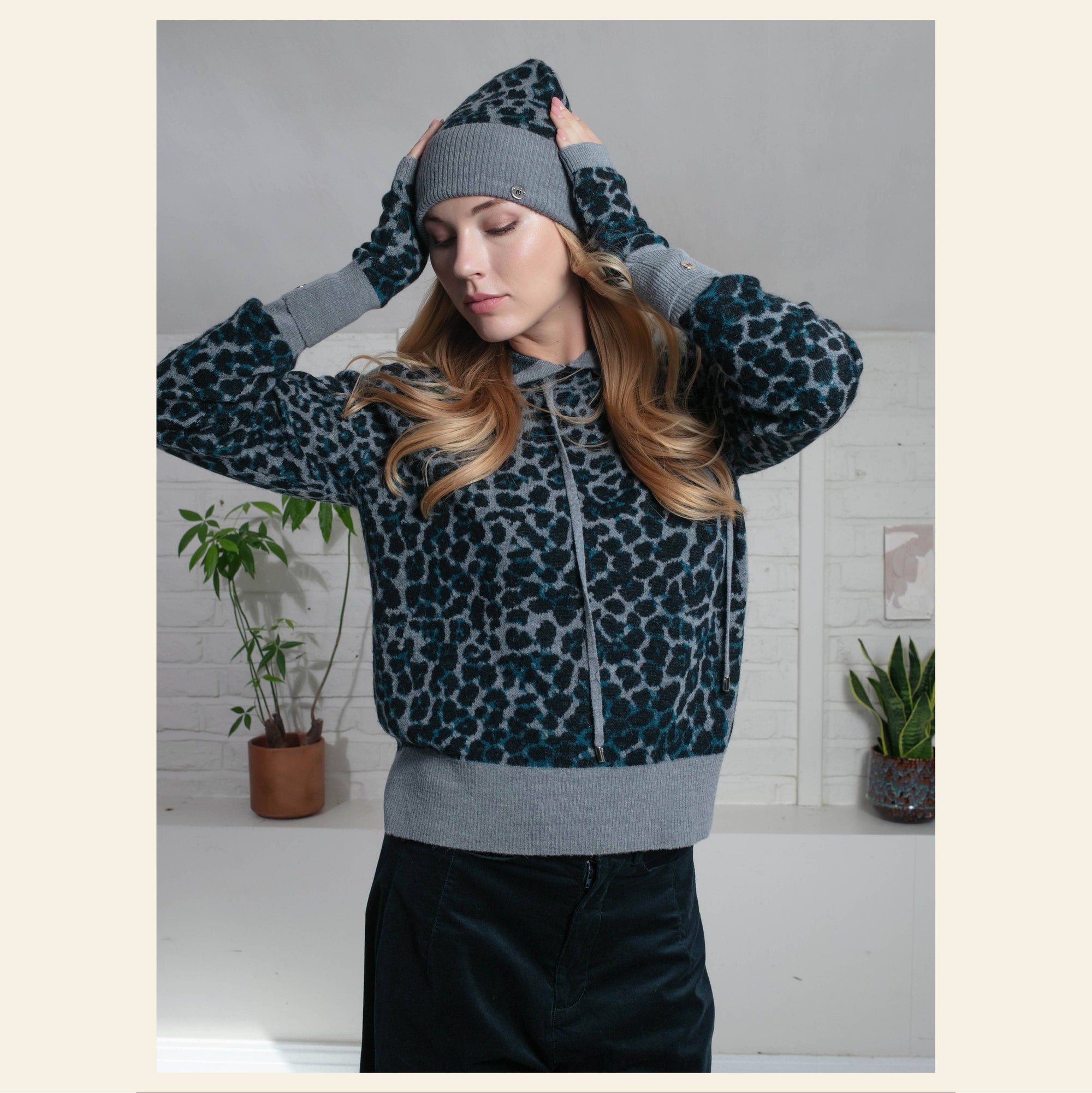 Nooki Darcy Leopard Beanie - Grey Mix Beanie Hat BouChic 