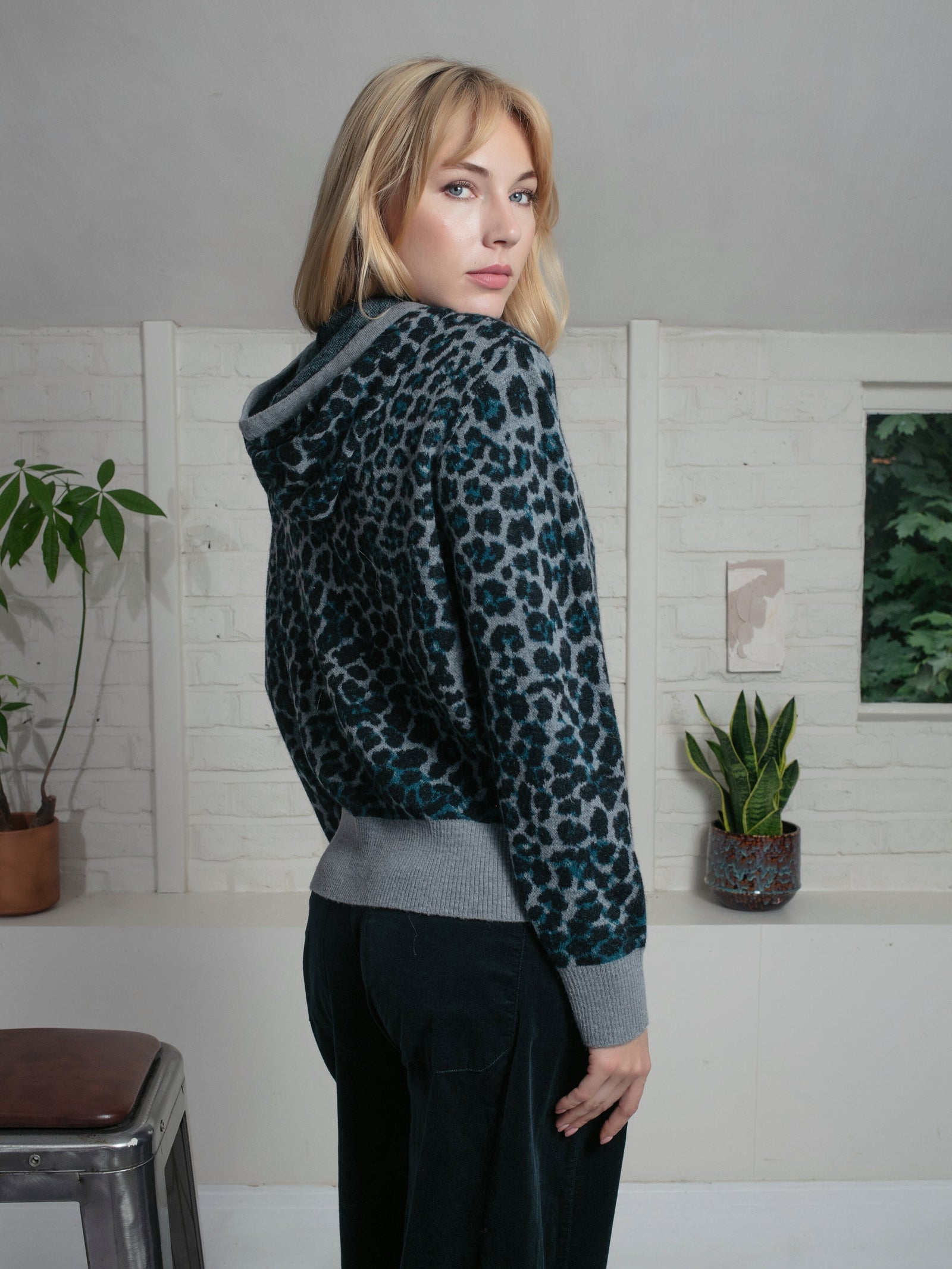 Nooki Leopard Norwood Hoodie in Grey Hoodie BouChic 