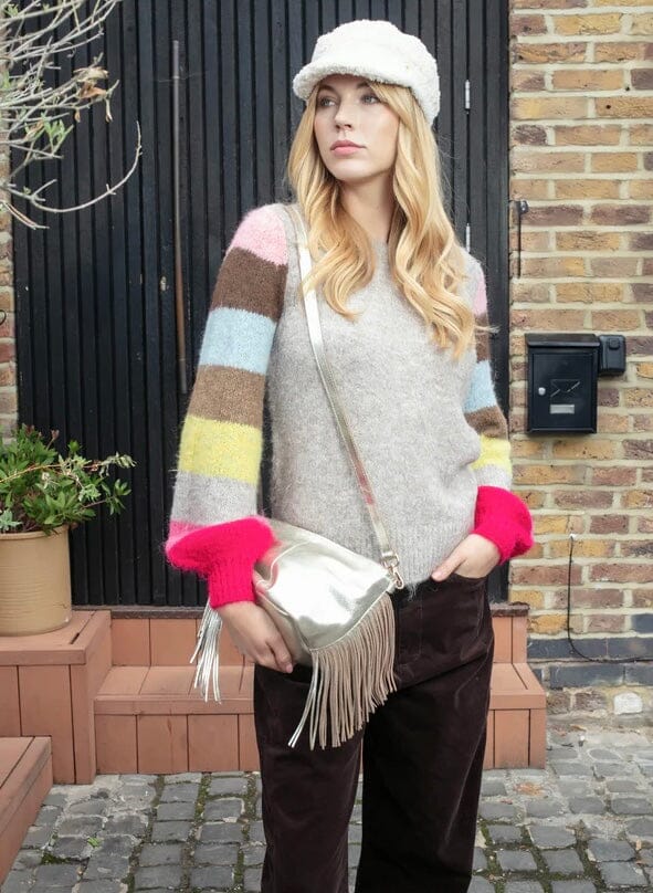 Nooki Morgan Supersoft Striped Cuff Jumper in Mink Jumper BouChic 