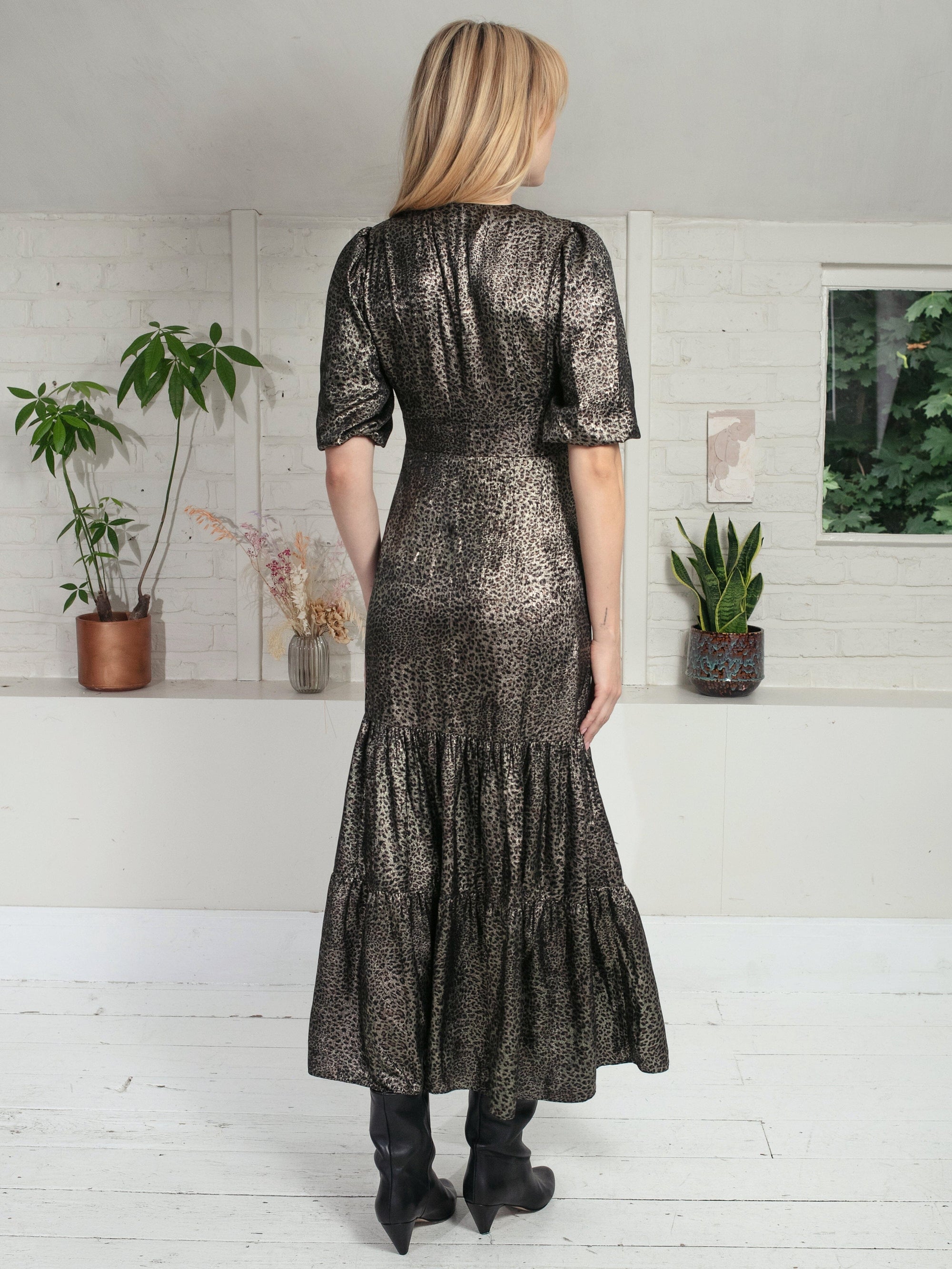 Nooki Vivianna Lame Dress In Gold Leopard Dress BouChic 