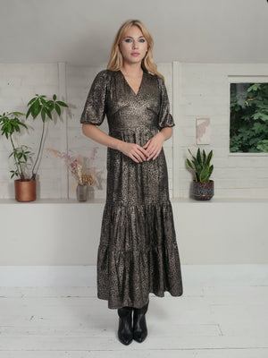 Nooki Vivianna Lame Dress In Gold Leopard Dress BouChic 