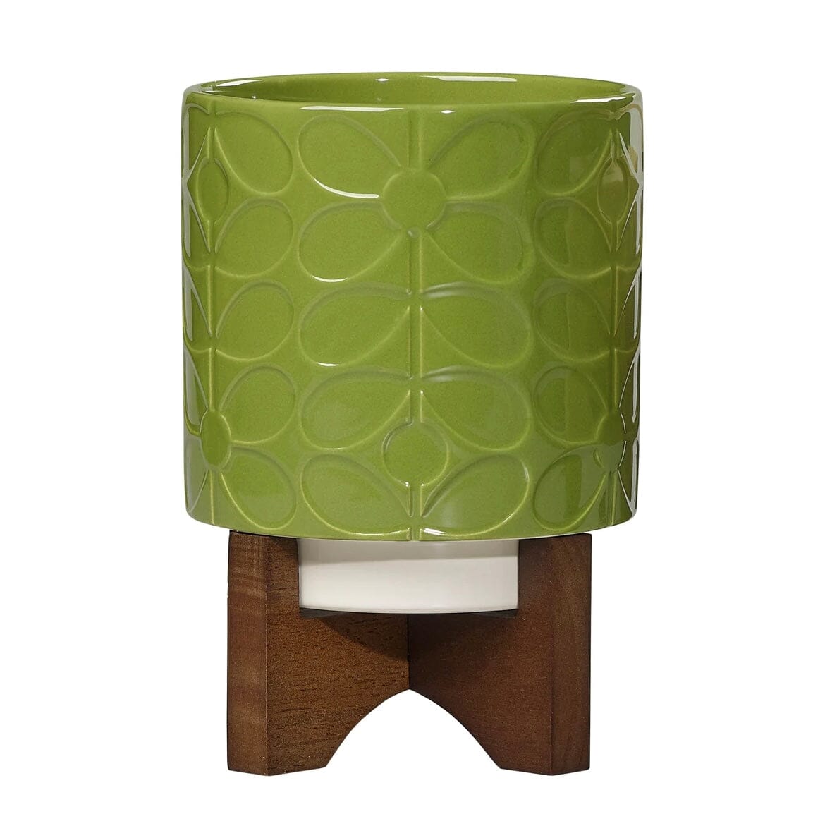 Orla Kiely Ceramic Plant Pot On Wooden Stand Sixties Stem Sky - BouChic 
