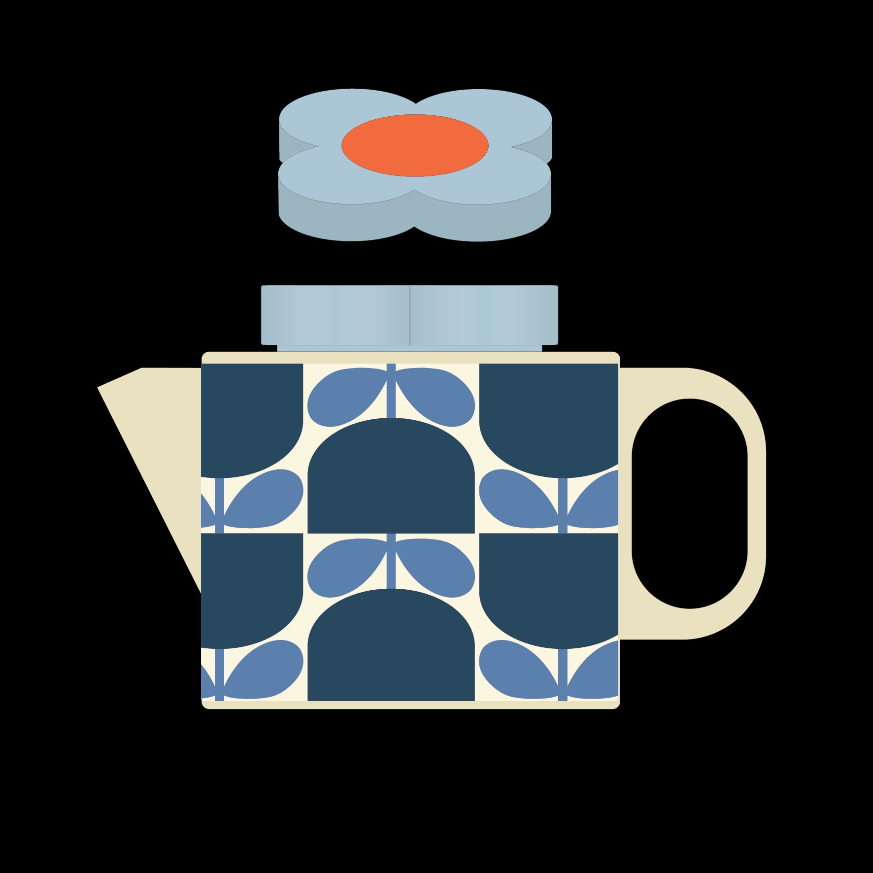 Orla Kiely Teapot Block Flower Navy - BouChic 