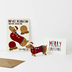 Pop Out Christmas Card Christmas Sausage Dog Red - BouChic 