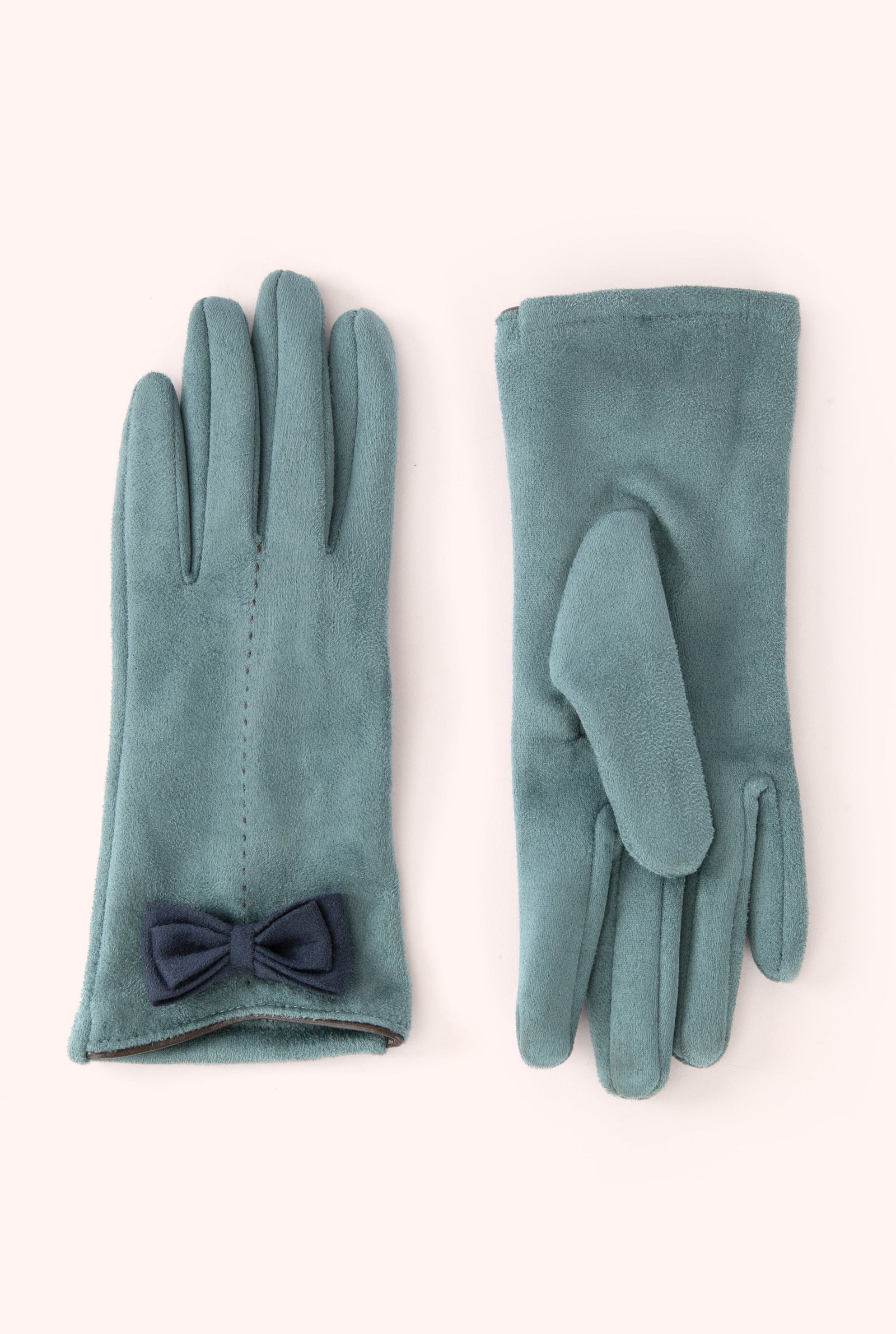 Powder Adalyn Faux Suede Gloves Ice/Navy - BouChic