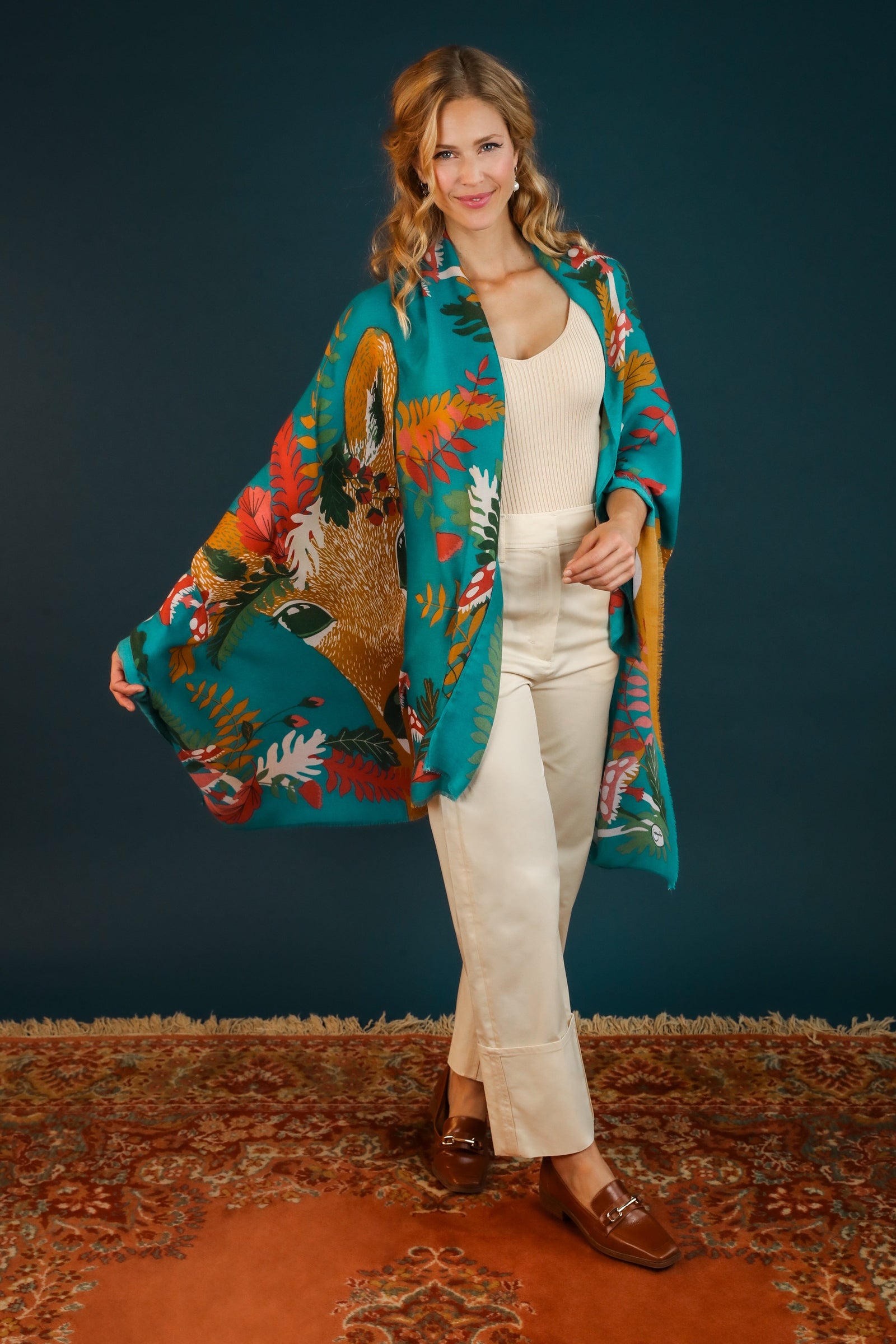 Powder Decorative Doe Print Scarf - BouChic 