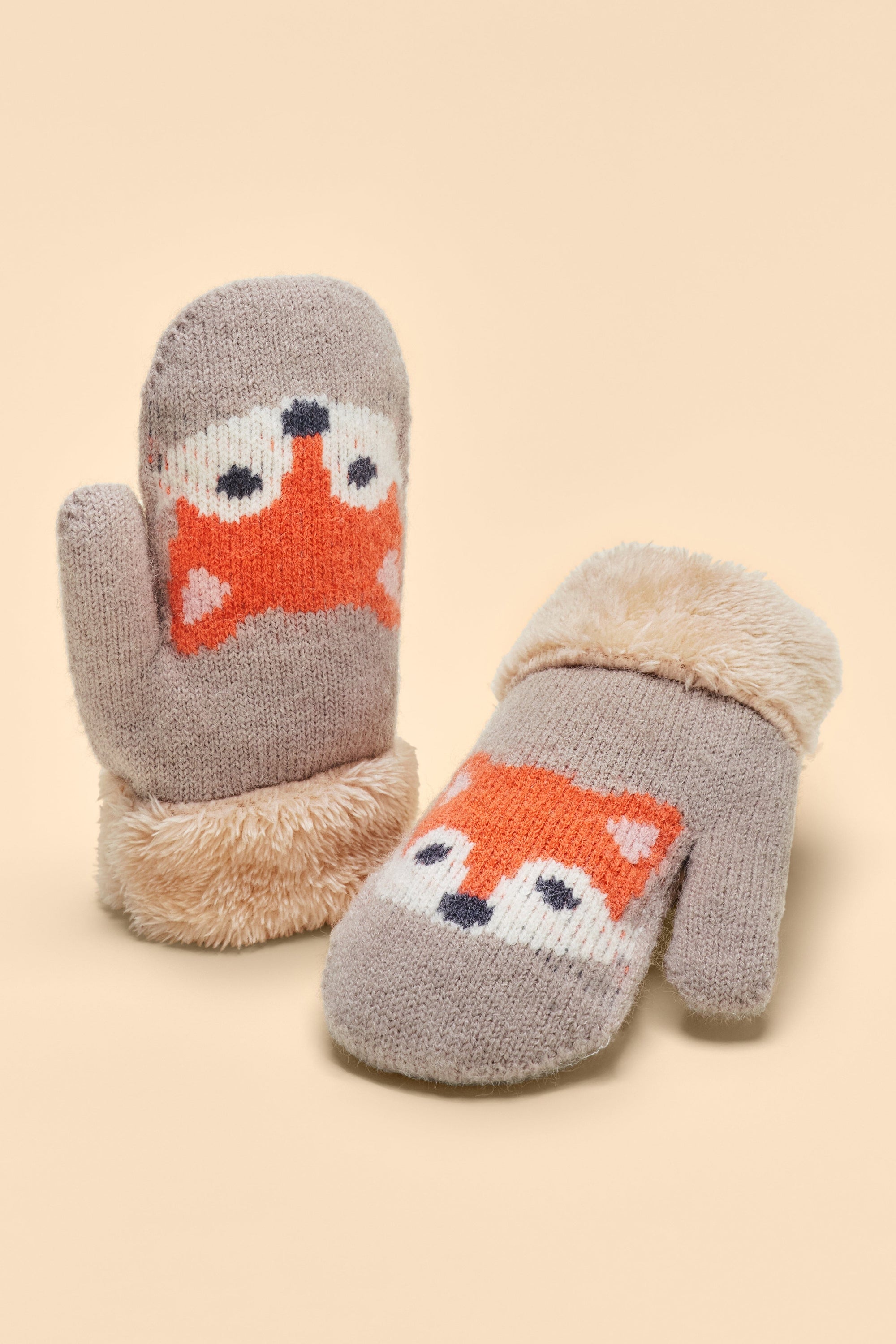 Powder Kids Knitted Mittens - Fox in Slate - BouChic 