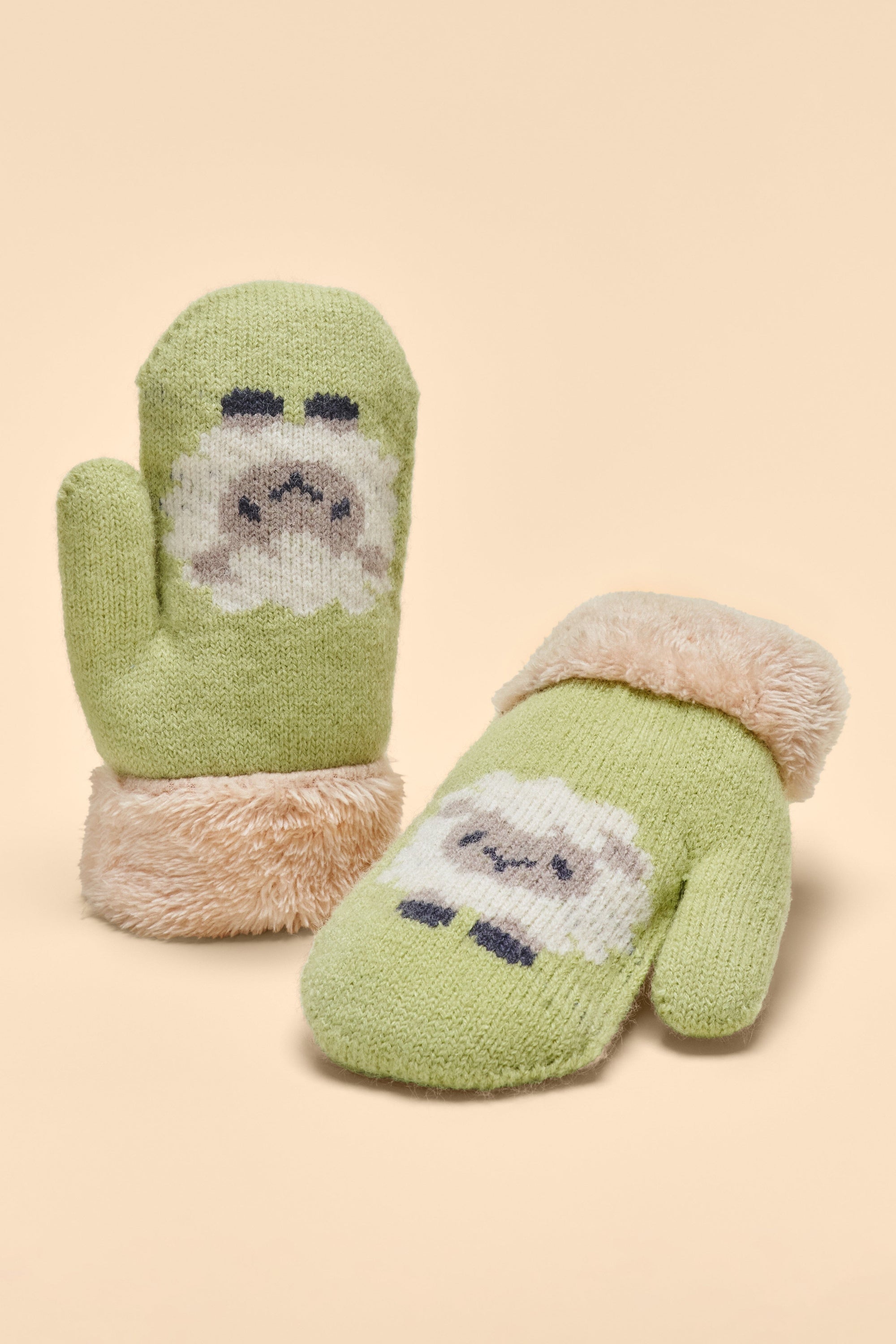 Powder Kids Petite Knitted Mittens - Sheep, Sage - BouChic 