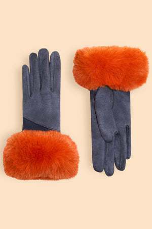 Powder Two Tone Bettina Faux Fur Gloves - Denim - BouChic 