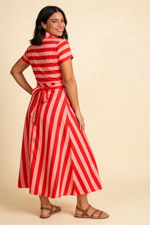 Pretty Vacant Jonie Dress in Block Stripe Pink/Red - BouChic