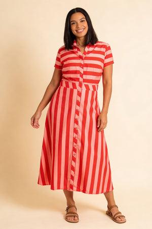 Pretty Vacant Jonie Dress in Block Stripe Pink/Red - BouChic