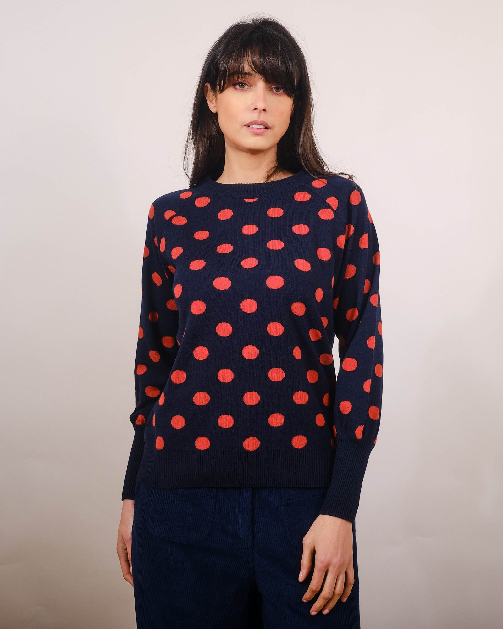 Pretty Vacant Oslo Polka Sweater Navy/Rust - BouChic