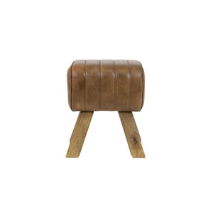 Ramy Leather Stool Brown - BouChic