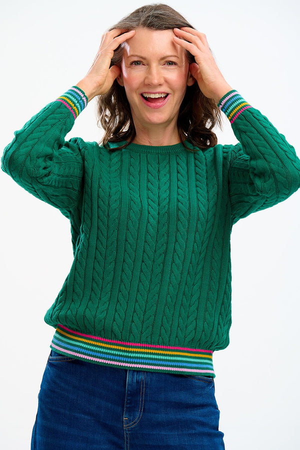 Sugarhill Barbara Cable Knit Jumper Green Rainbow Tipping