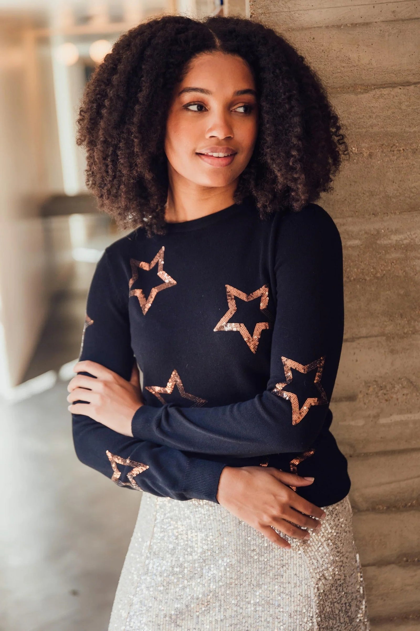 Sugarhill Cece Sequin Jumper Black Bronze - BouChic 