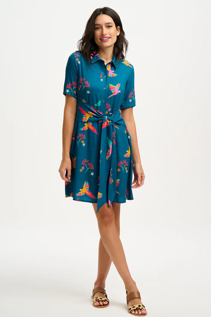 Sugarhill Dessie Dress Teal Rainbow Parrots - BouChic 