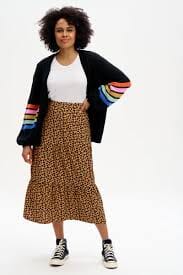 Sugarhill Felicity Tiered Skirt Tan Animal Floral - BouChic 