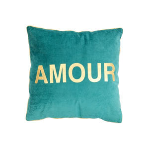 'Amour' Velvet Jade Square Cushion - BouChic 