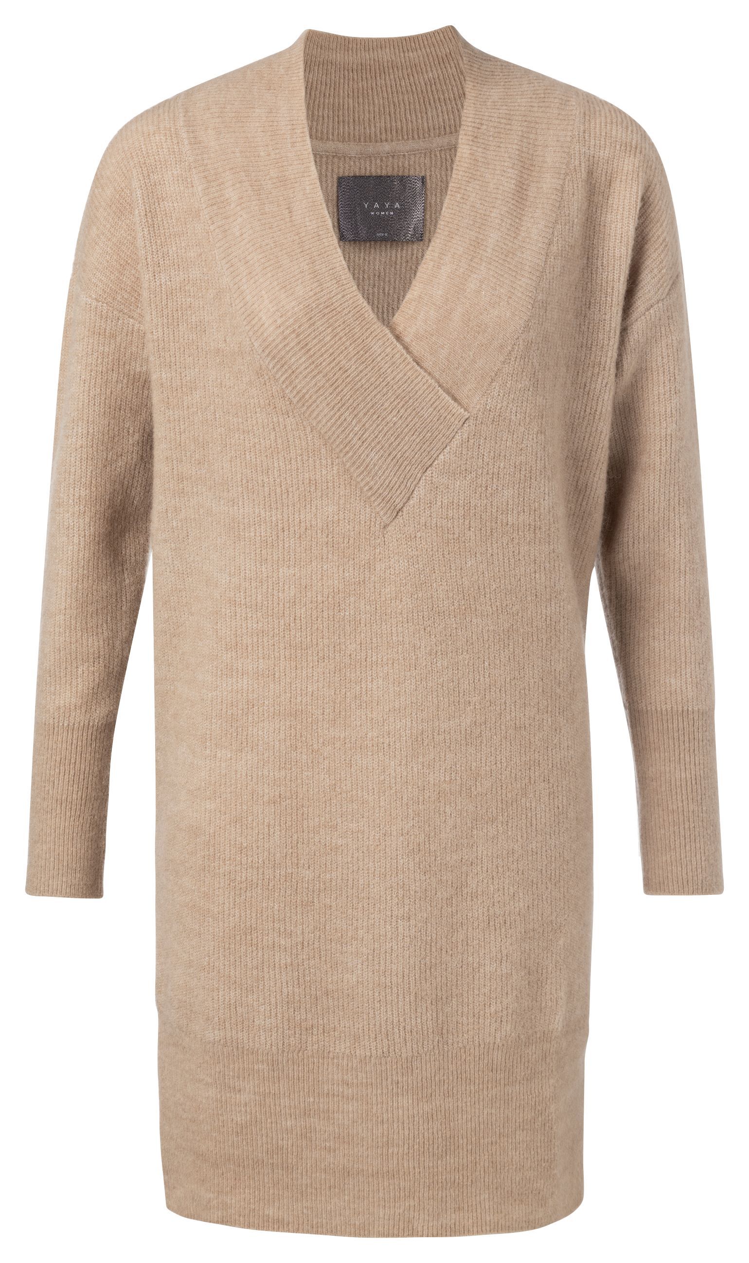 Beige YaYa Knitted V Neck Dress