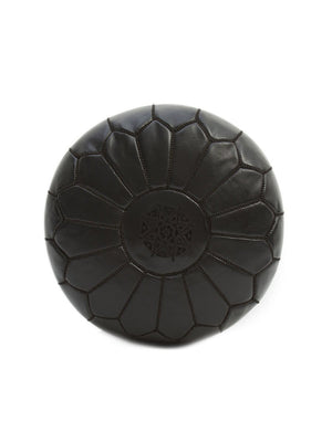 Black Leather Pouffe - BouChic 