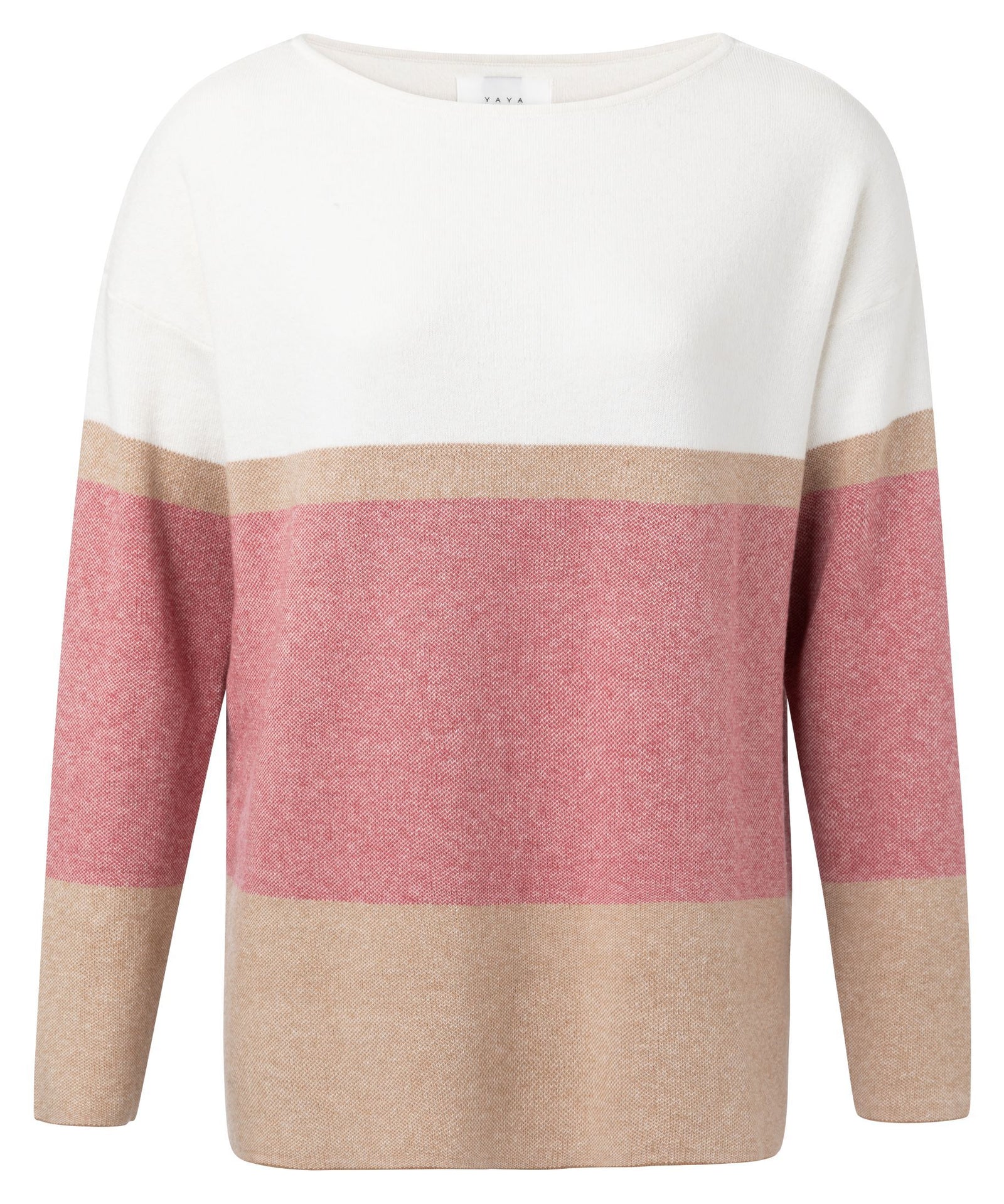 Boat Neck Pink Rouge Sweater With Striped Print - BouChic 