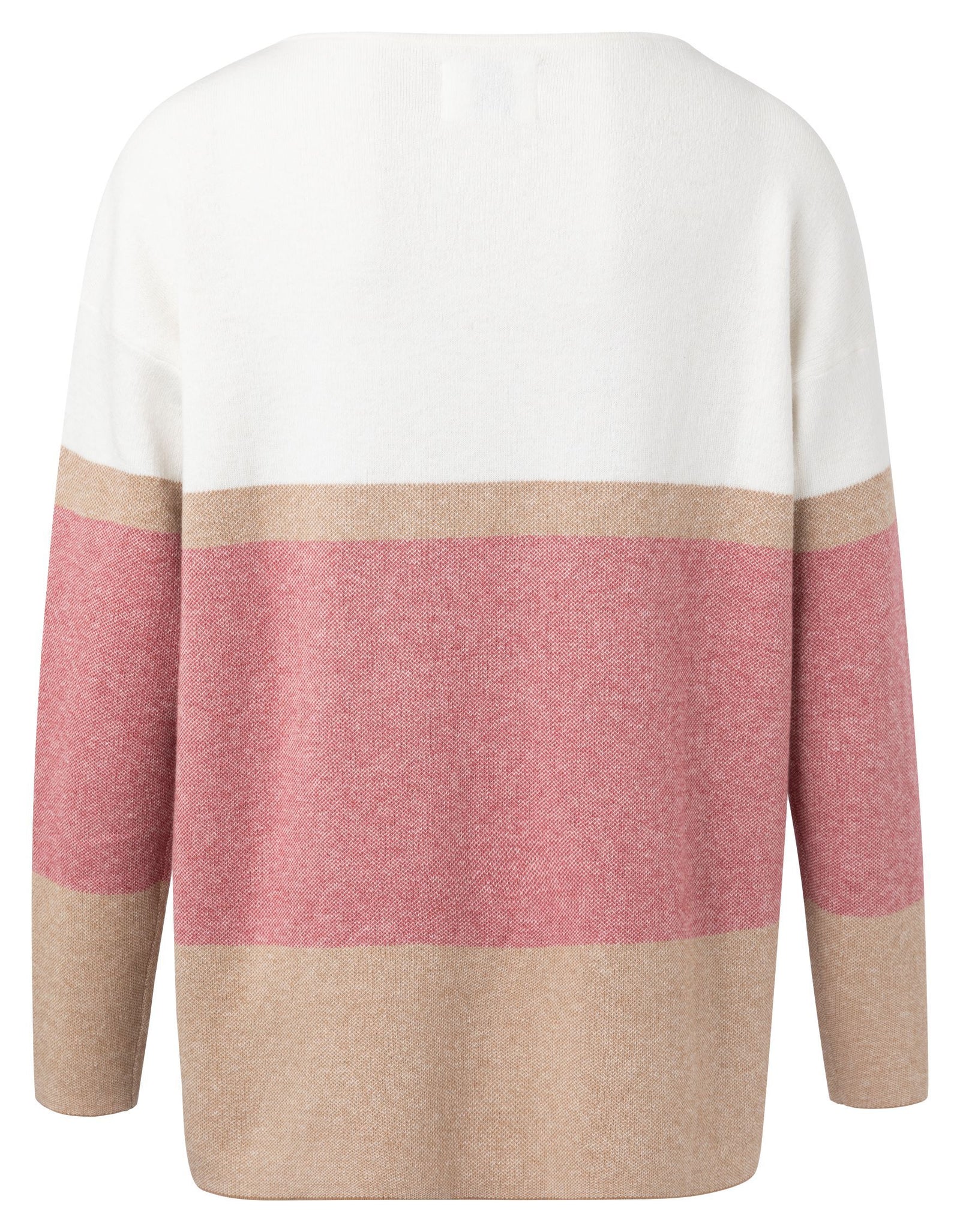 Boat Neck Pink Rouge Sweater With Striped Print - BouChic 