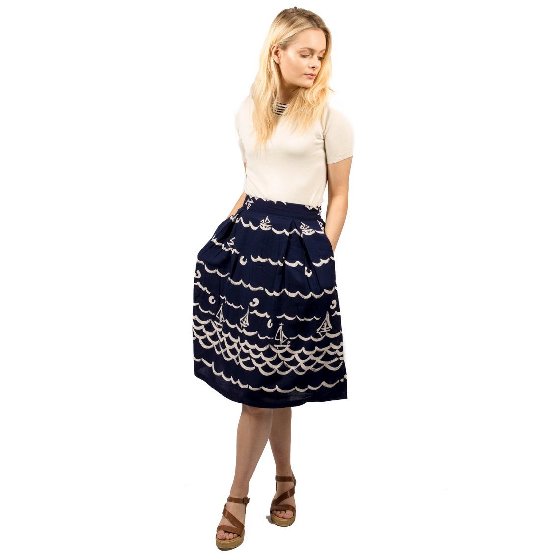 Clovelly Fever Designs Navy/Cream Skirt - BouChic 