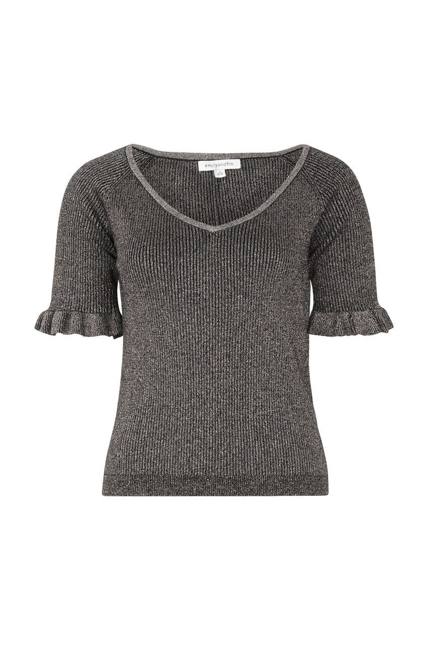 Emily & Fin Alli V Neck Metallic Ruffle Sleeve Top - BouChic 
