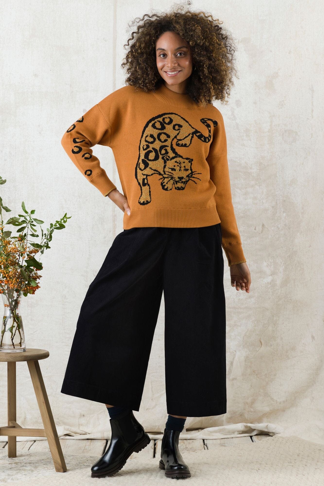 Emily & Fin Amara Leopard Jumper Mustard - BouChic 