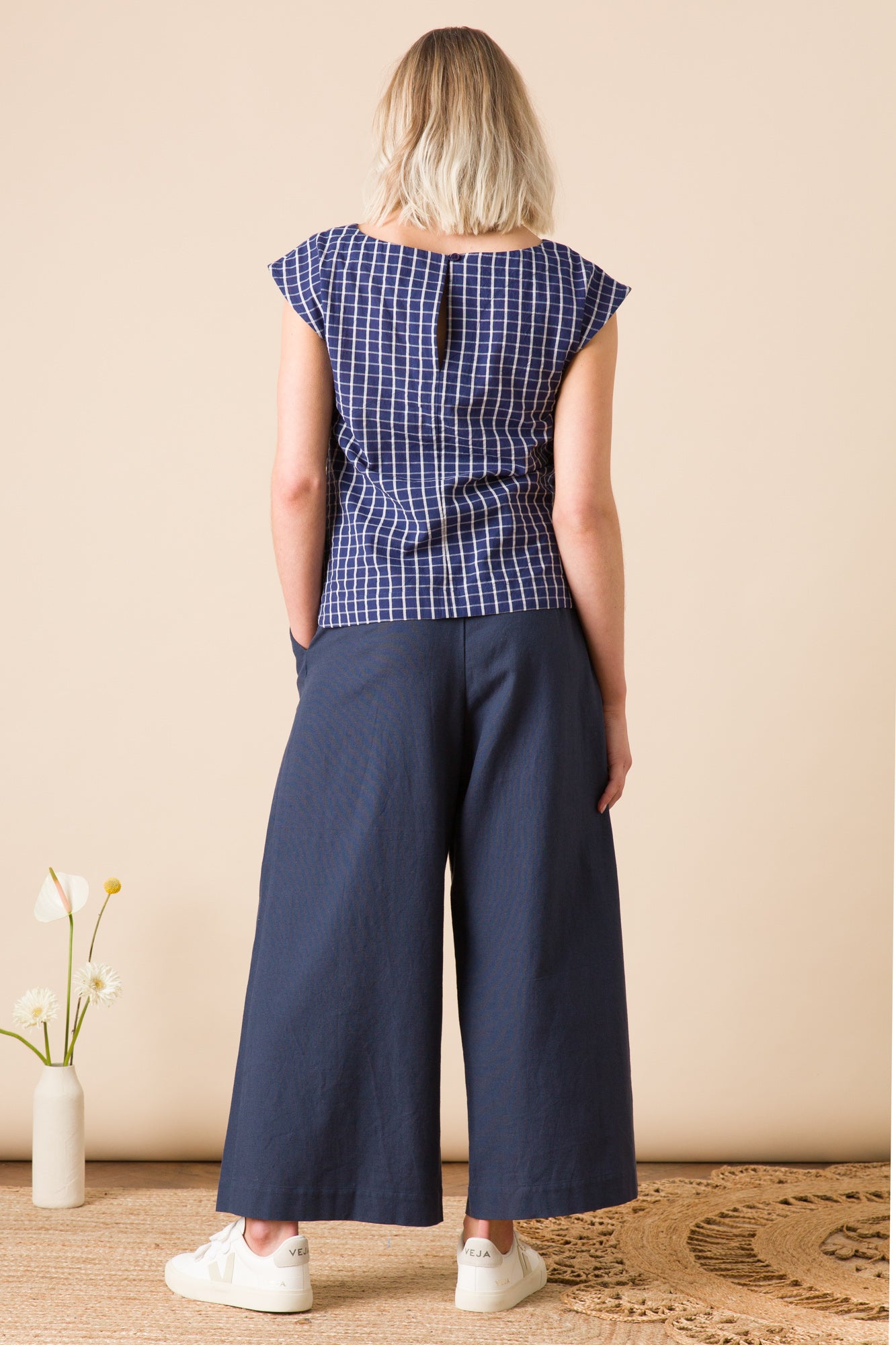 Emily & Fin Edna Top Windowpane Indigo - BouChic 