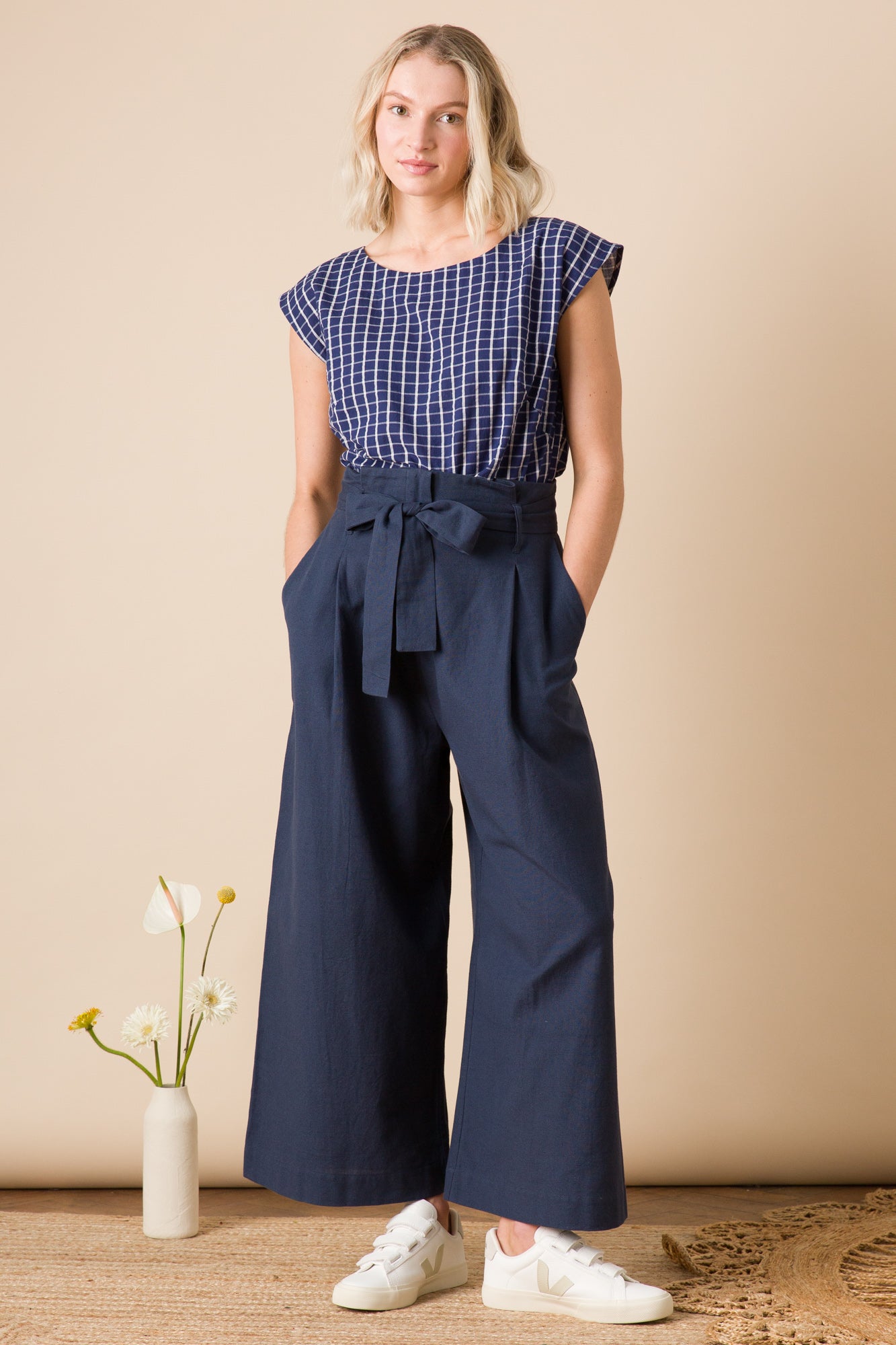 Emily & Fin Edna Top Windowpane Indigo - BouChic 