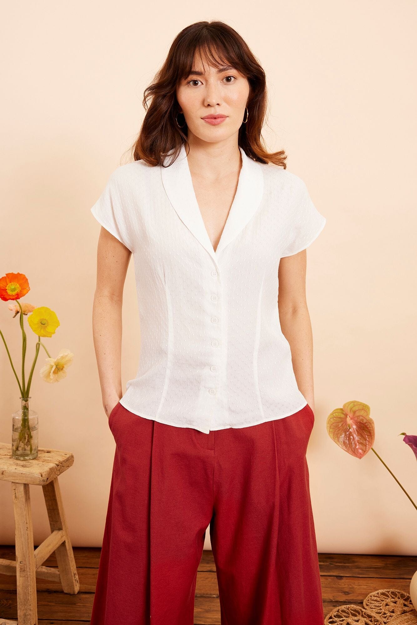 Emily & Fin Evie White Dobby Spot Blouse - BouChic