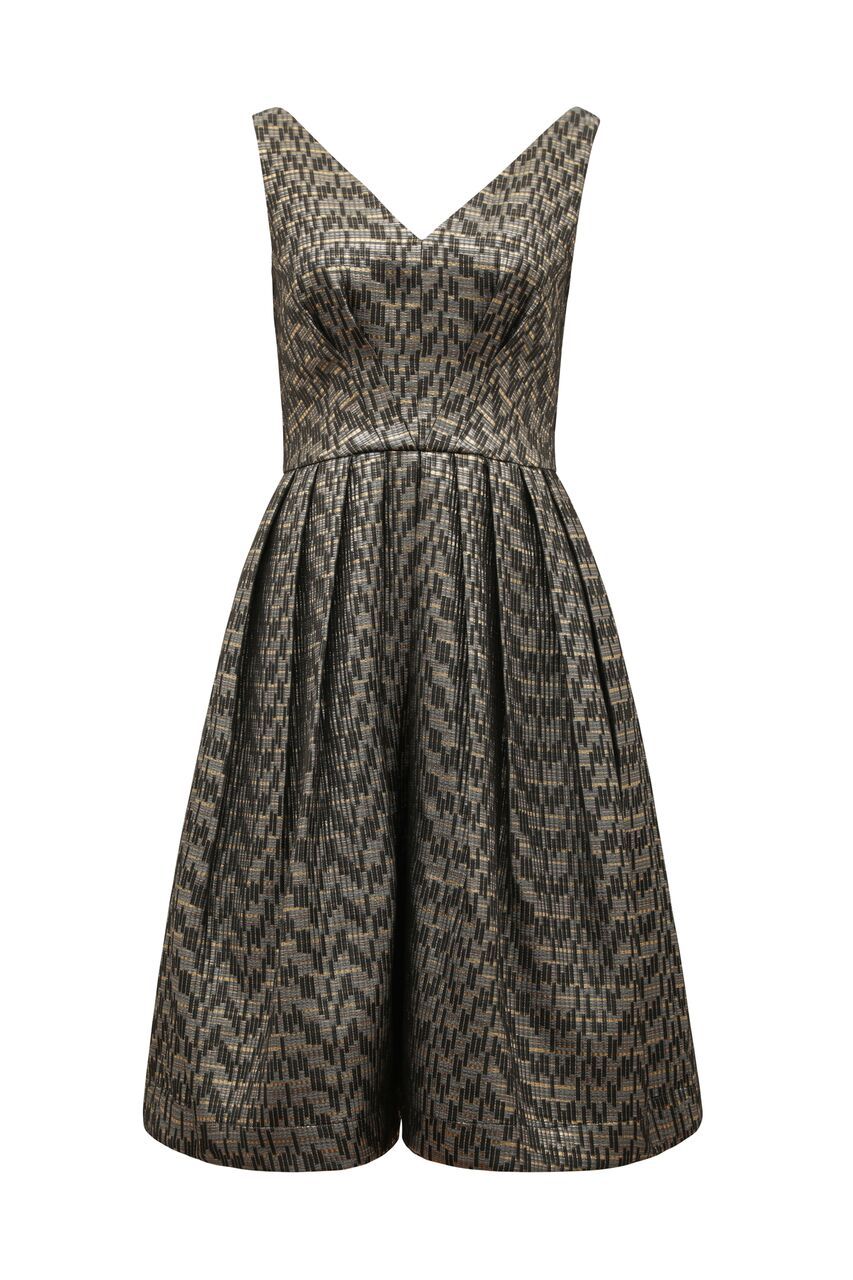 Emily & Fin Emma Gold Skyline Jacquard Dress - BouChic 